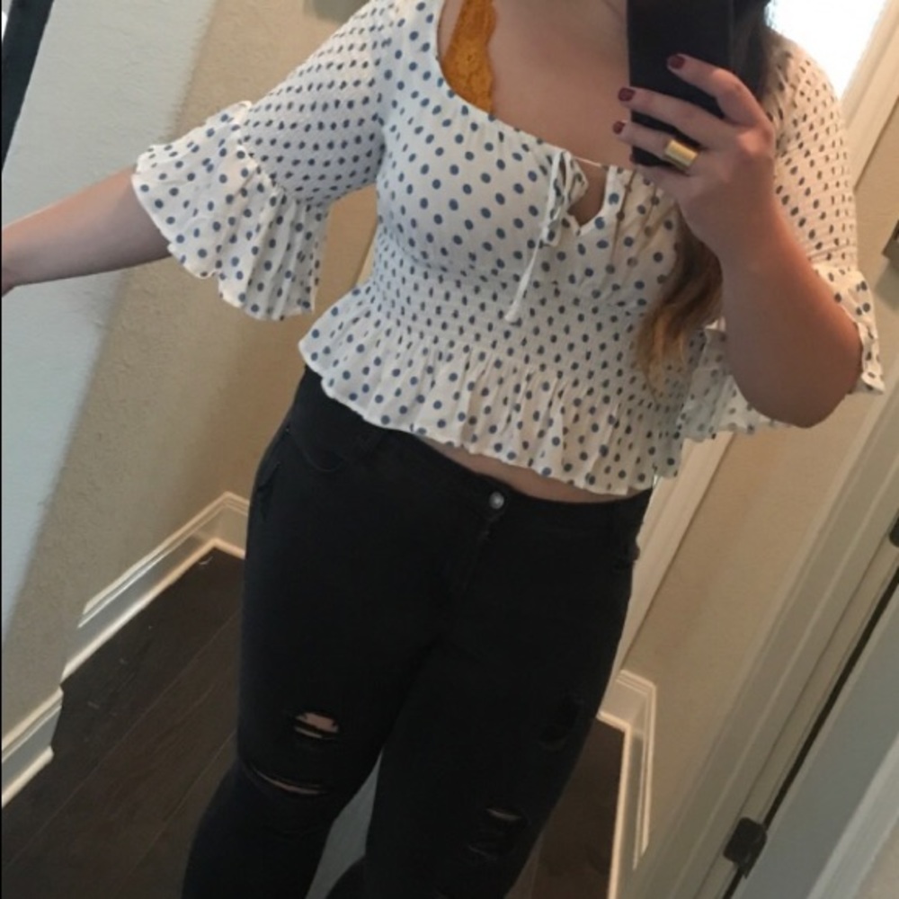 Free People Cropped Polka Dot Top